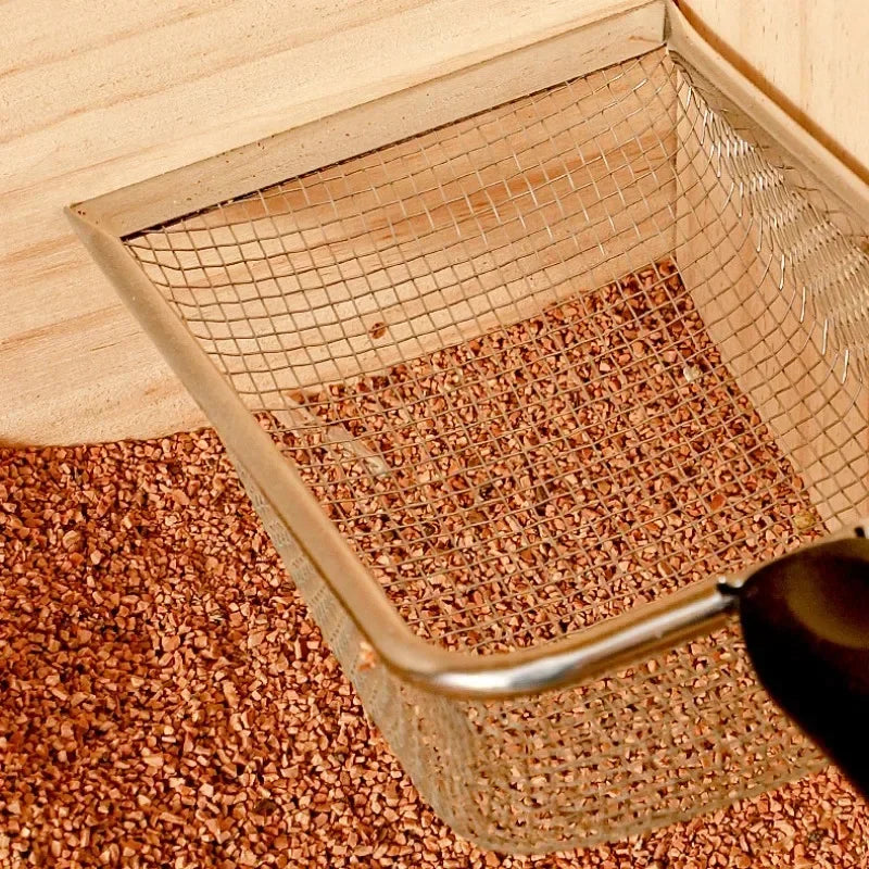 Pala para arena de gatos de acero inoxidable con tamiz de malla fina