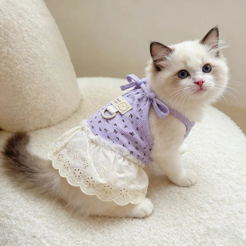 Floral Print Thin-Strap Dress for Cats