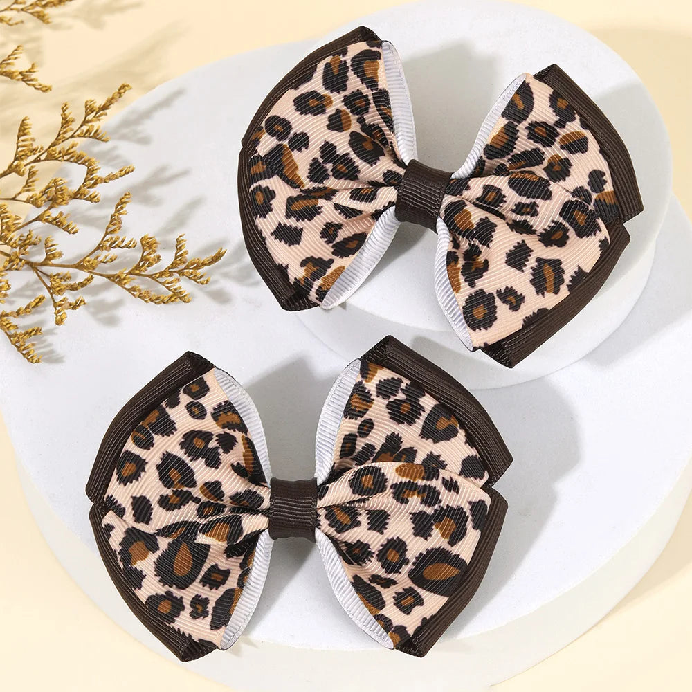 Leopard Bow Hair Clips for Girls - Set of 2