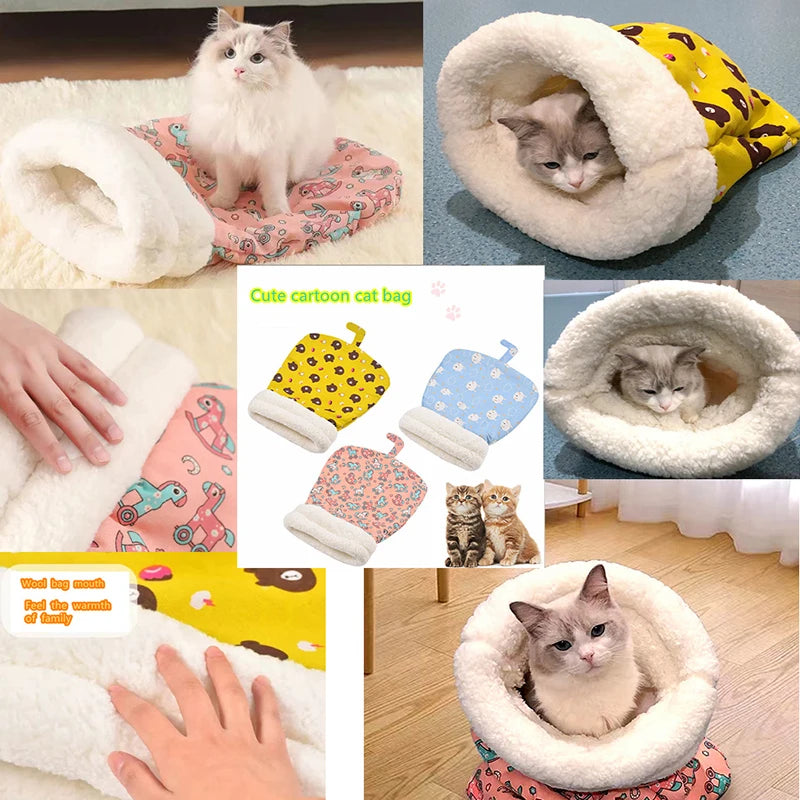 A fluffy white cat is nestled inside a cozy, closed-design cat bed made of soft, white faux fur.