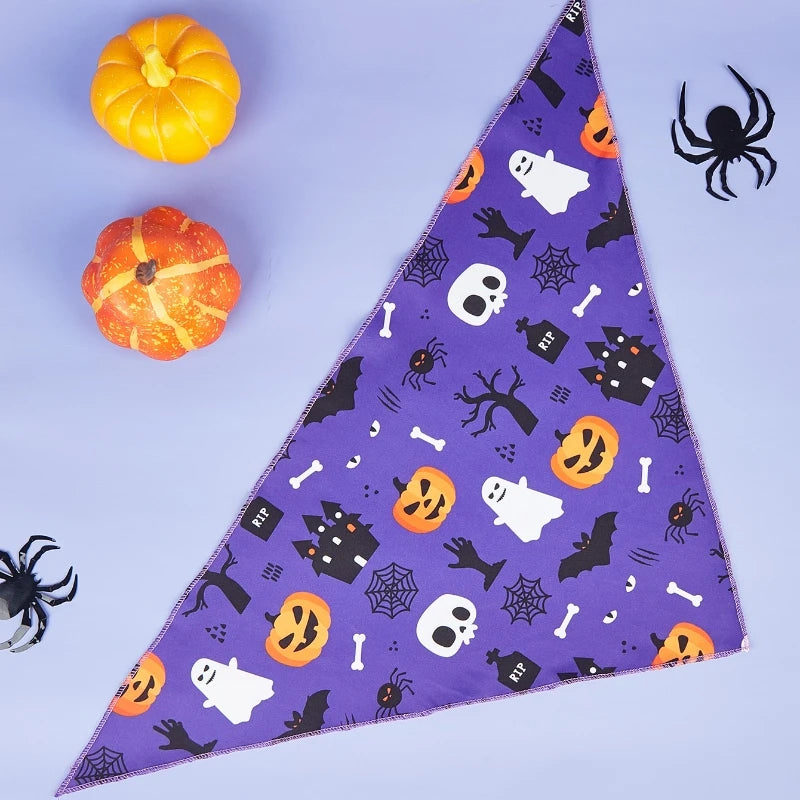Halloween Dog Bandana with Pumpkin and Spider Web Design