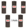 Five rolls of black reusable pet poop bags with red arrows indicating the direction.