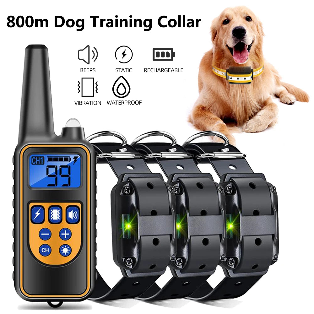 Rechargeable Dog Training Collar with Remote – 800m Range, Waterproof