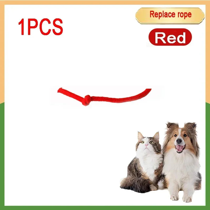 One red rope used as a replacement for a pet toy.