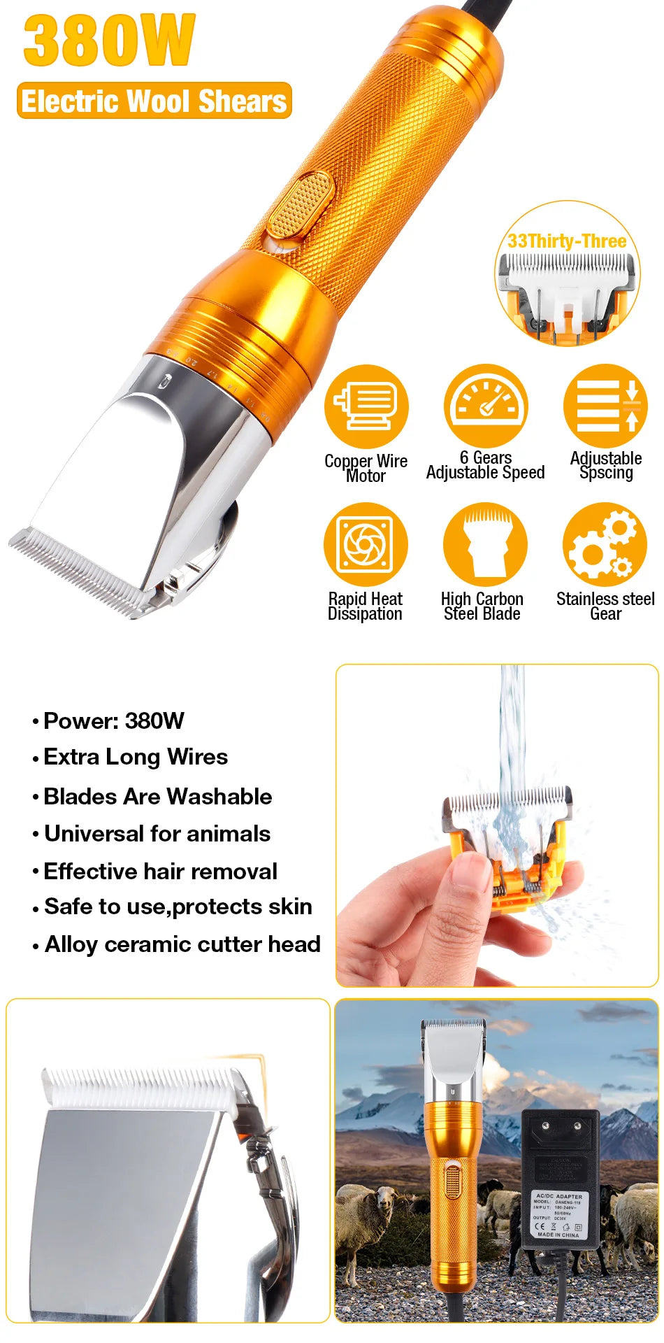12V Professional Electric Pet Grooming Clippers for Cats, Dogs, and Rabbits
