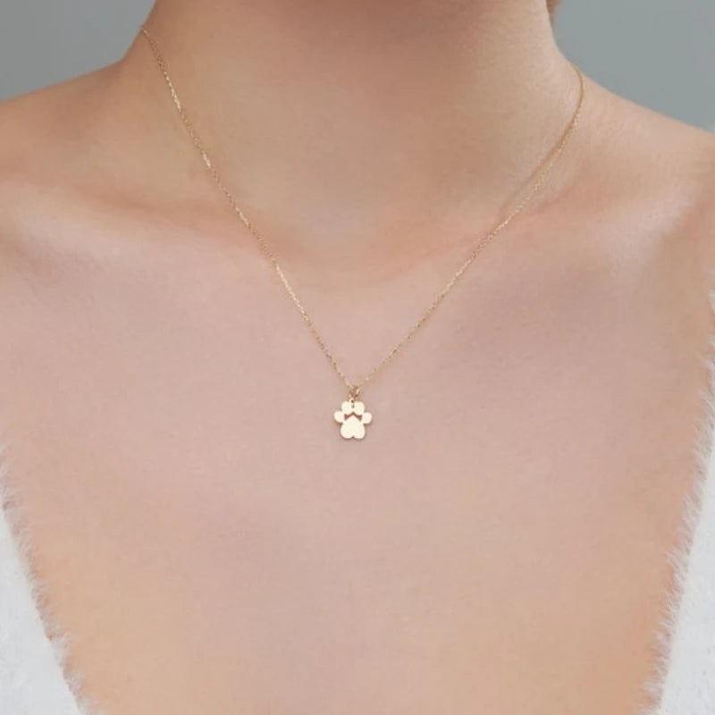 Cat Paw Print Pendant Necklace - Stainless Steel, Hypoallergenic