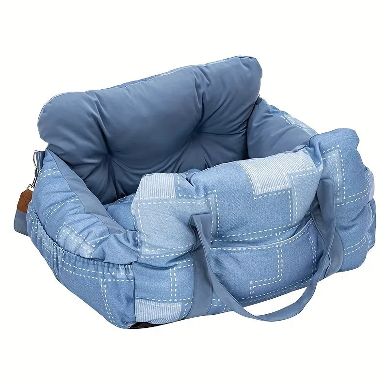 Dog Car Seat with Safety Belt – Non-Slip, Washable Travel Bed for Small Dogs