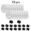 A set of 16 clear silicone replacement filters for a cat water fountain, including various sizes.