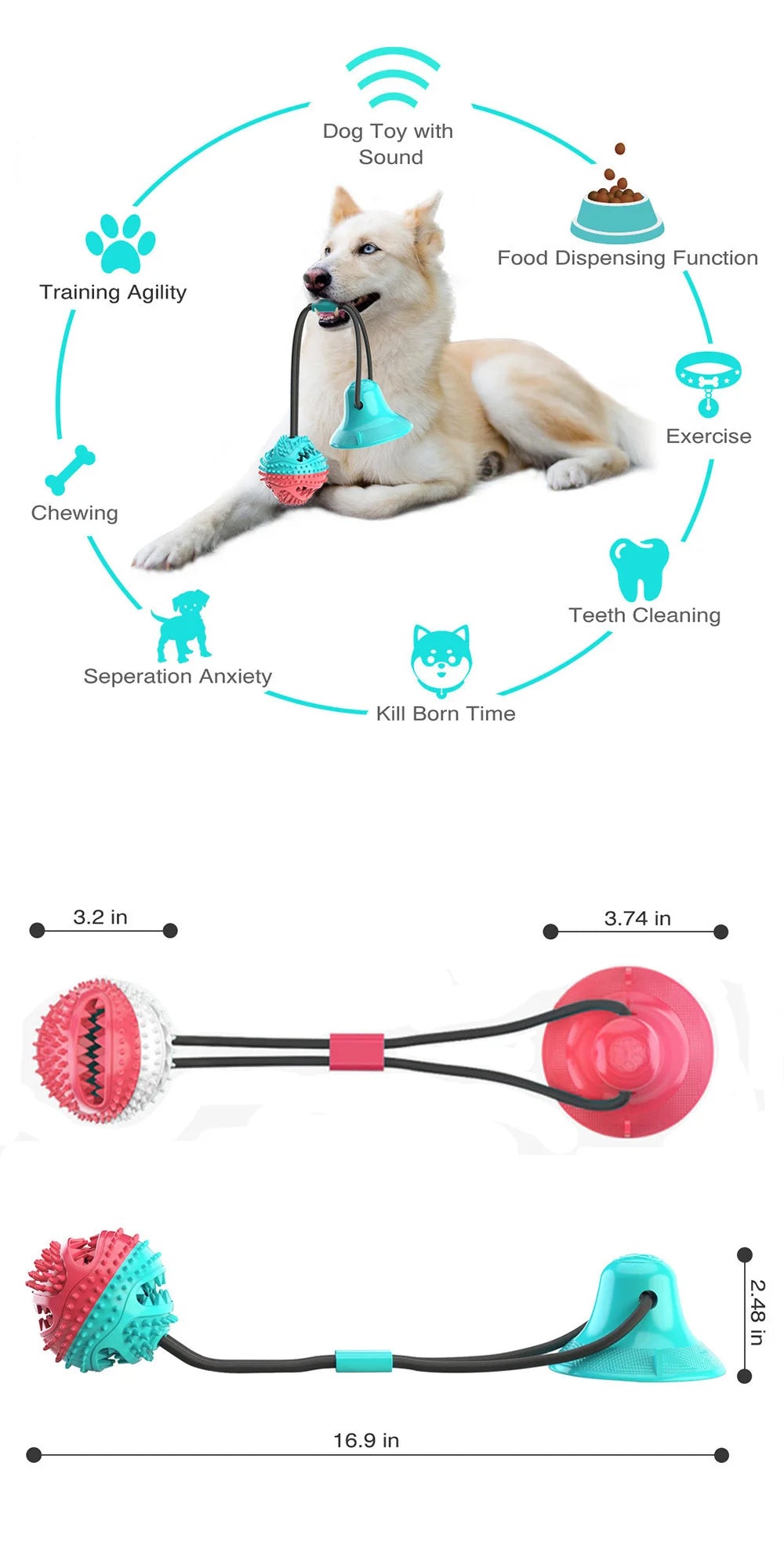 Suction Cup Interactive Dog Ball Toy with Treat Dispenser