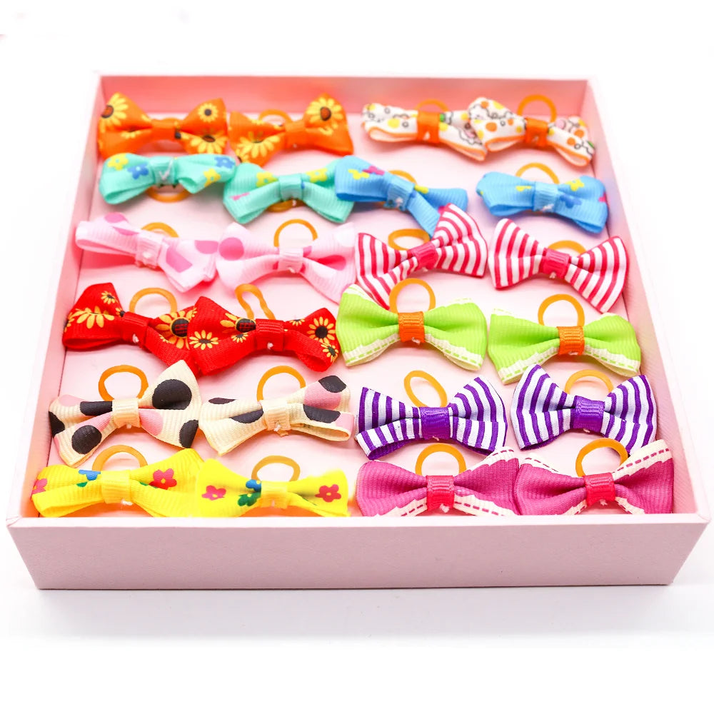 Pet Hair Bows with Rubber Bands - Assorted Styles for Small Dogs and Cats