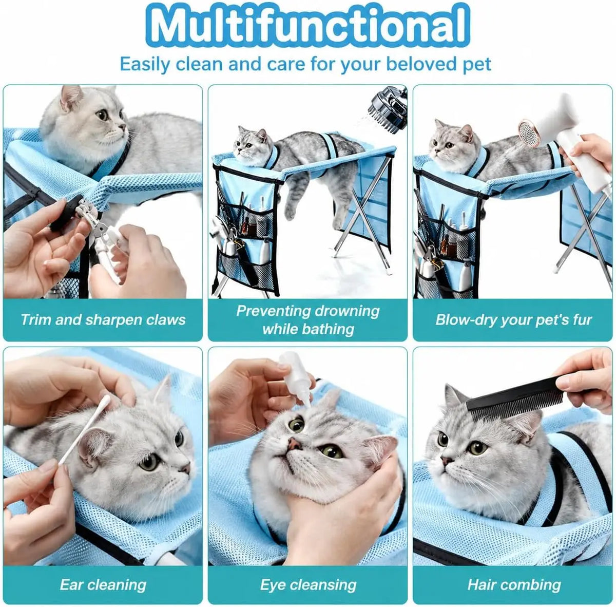 Pet Grooming Hammock with Stand – Adjustable Nail Trimming Restraint Sling for Small to Medium Dogs and Cats