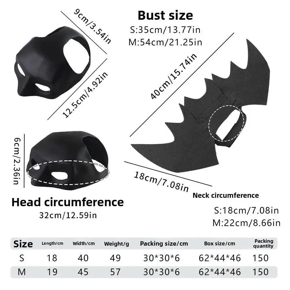 Black dog and cat bat costume set with mask and wings for Halloween