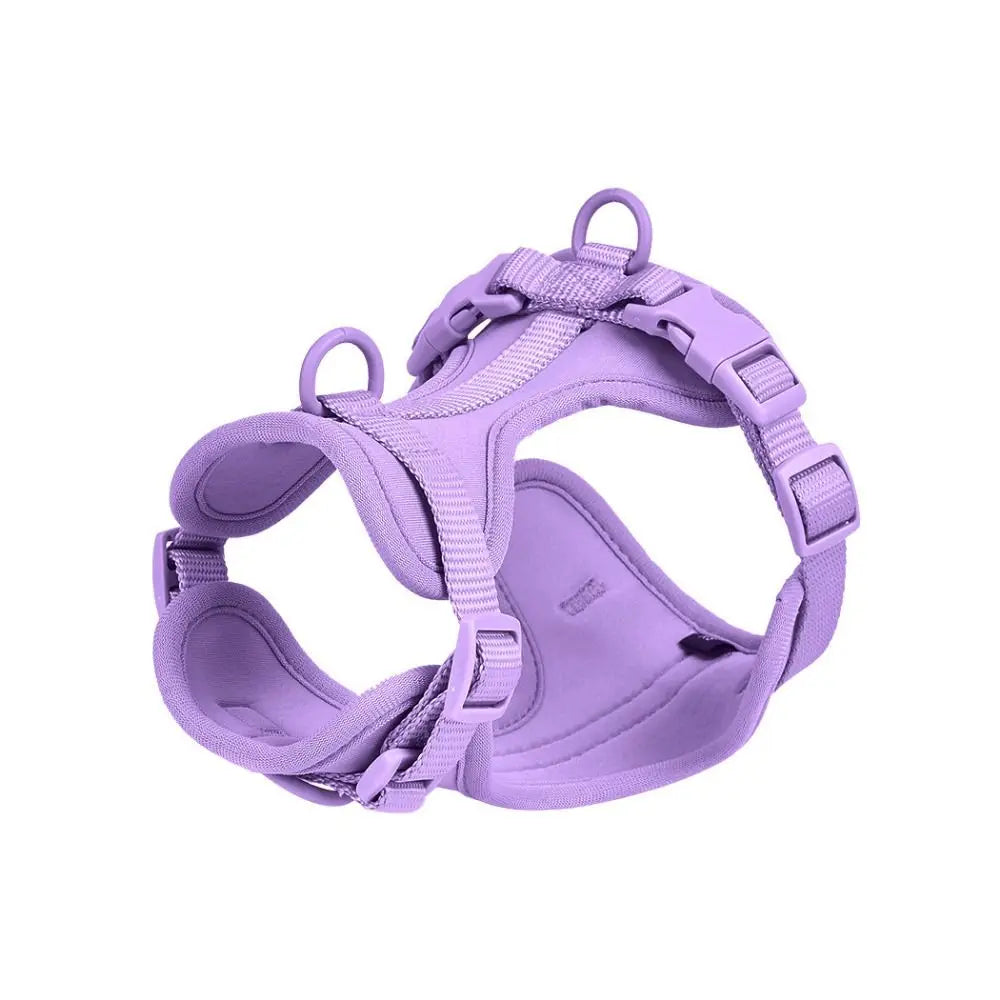 Purple reflective dog harness vest for a dog