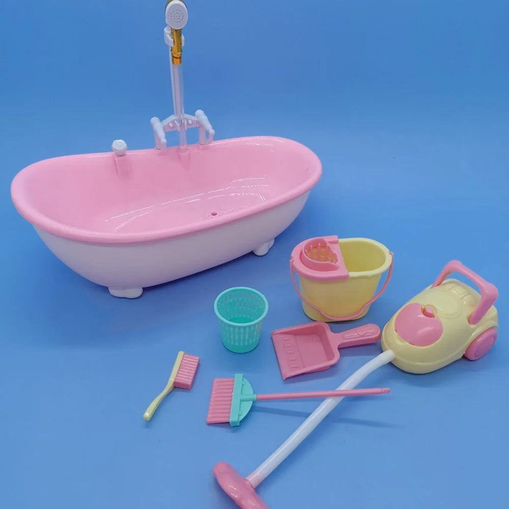 Miniature Bathroom Playset with Bathtub for Fashion Dolls
