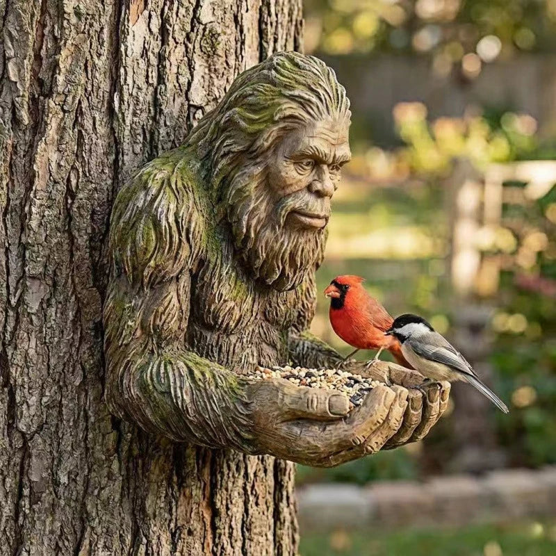 Tree Face Bird Feeder - Resin Tree Hugger Sculpture for Outdoor Garden
