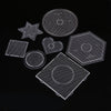 A set of precision hama beads tweezers including various shapes like stars, hearts, and hexagons on a black background.