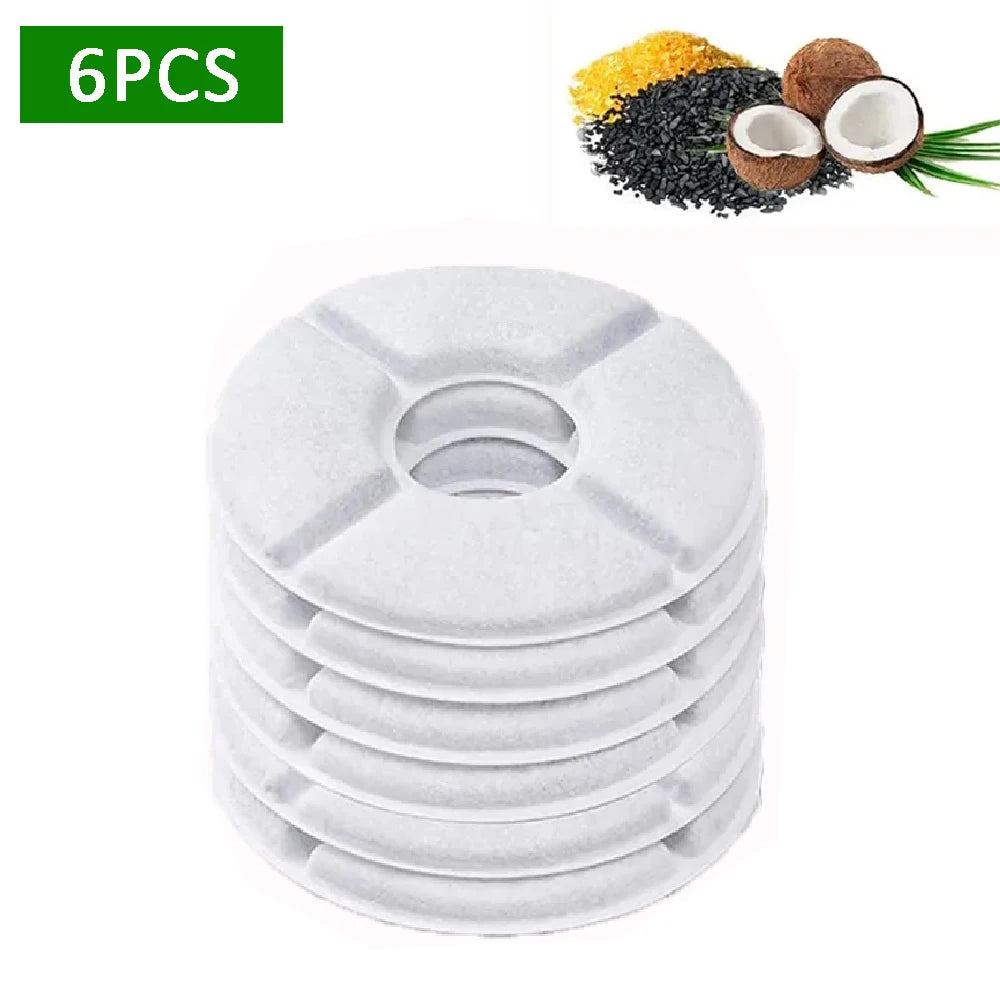 Six pieces of white activated carbon replacement filters stacked together