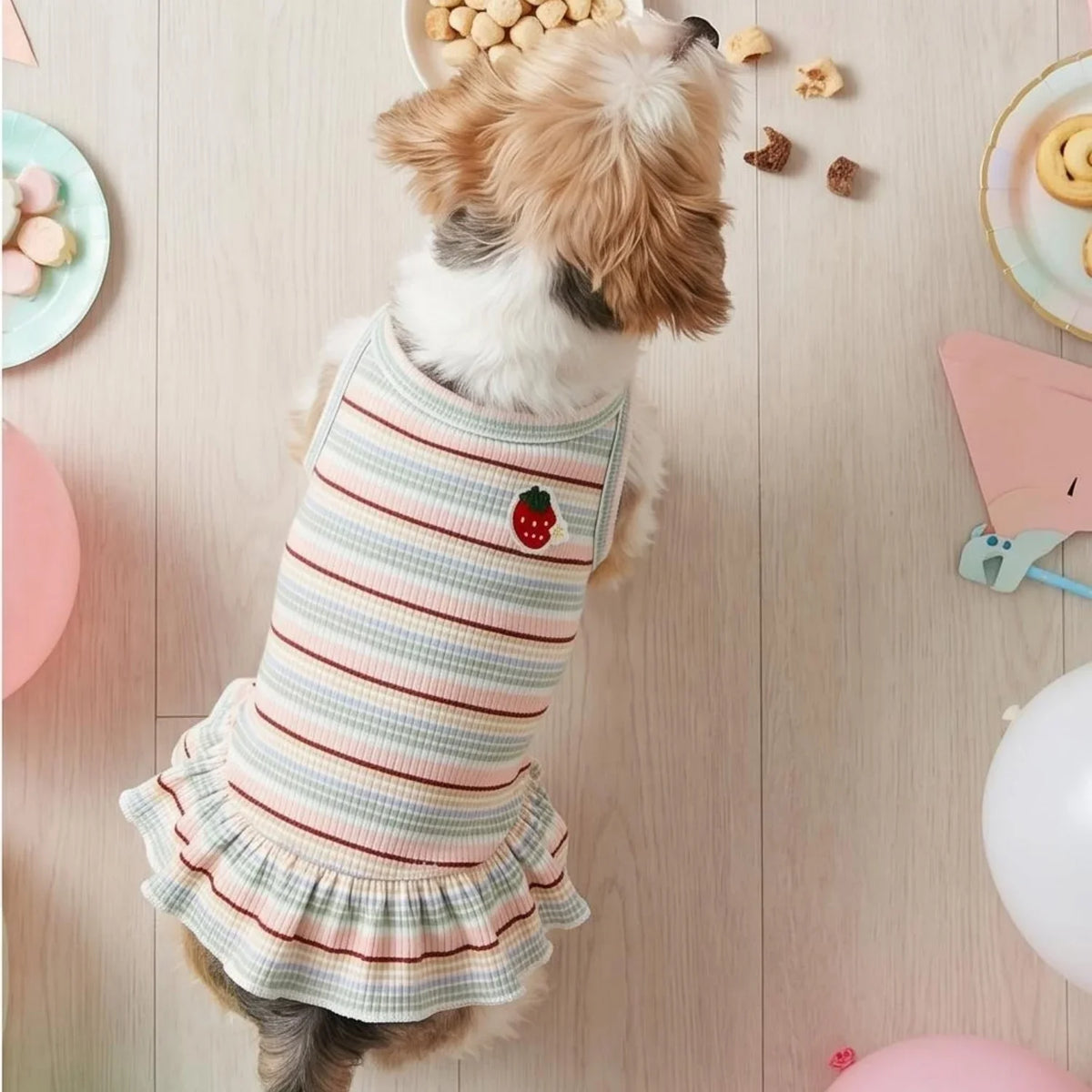 Sweet Strawberry Print Princess Dress for Small Dogs & Cats