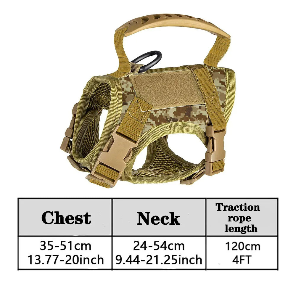 A tan mesh pet harness with a black control handle shown against a white background.
