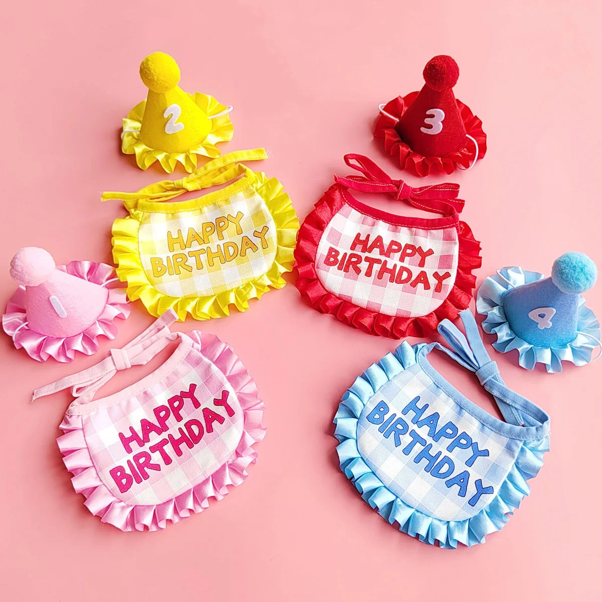 Happy Birthday Pet Party Hat and Bib Set