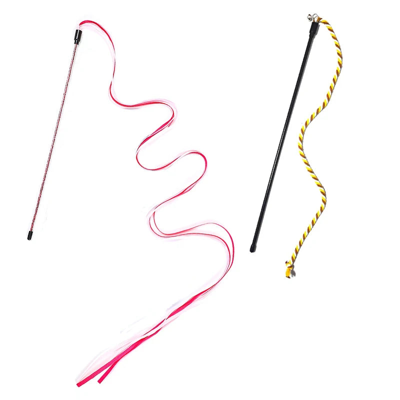Interactive Cat Teaser Rod Toy with Satin Ribbon
