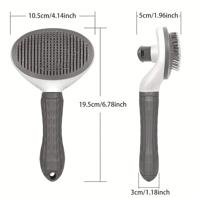 A gray pet hair removal slicker brush with a silicone bristles head and a handle.
