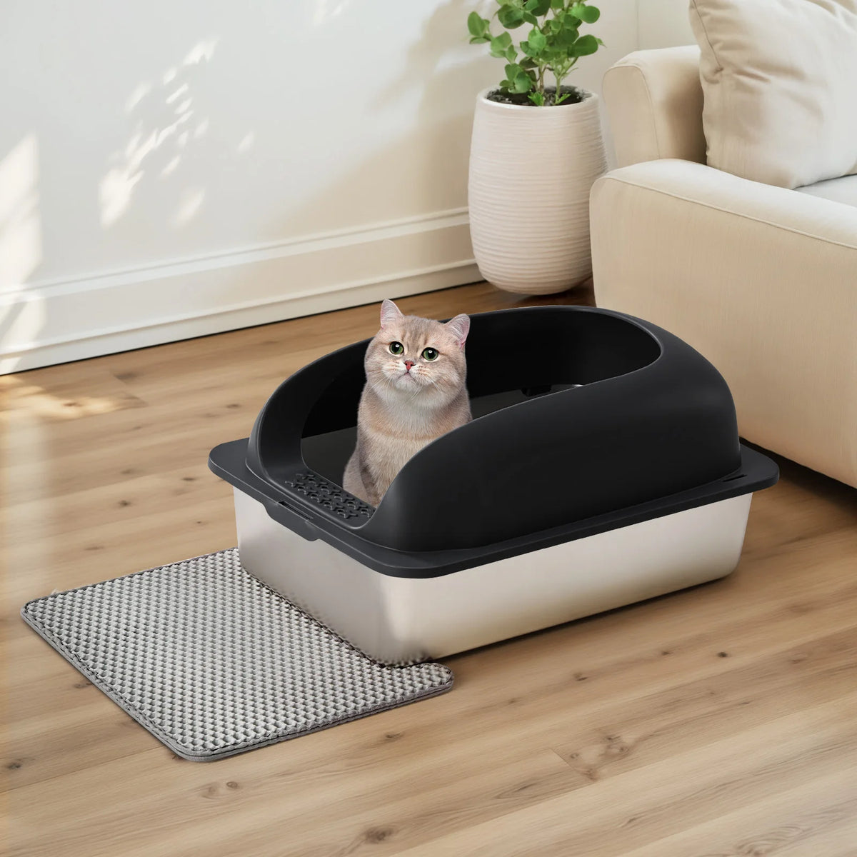 Stainless Steel Cat Litter Box with Lid, High-Sided, Extra Large