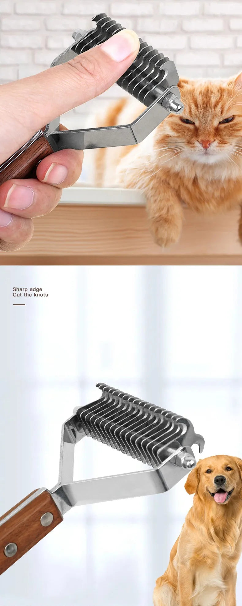 Double-Sided Wooden Pet Grooming Comb