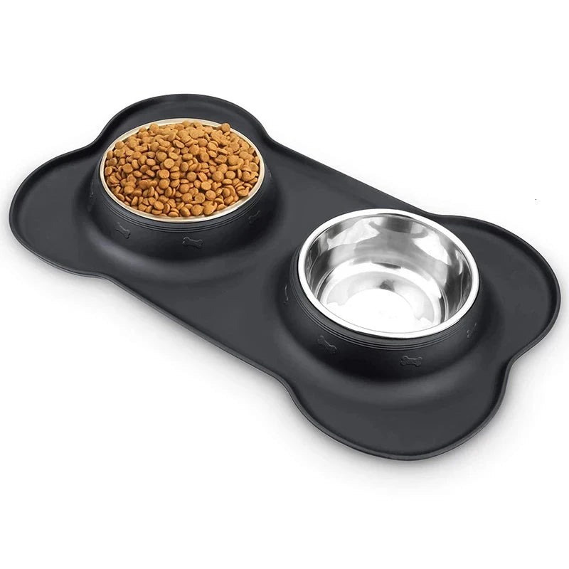 Double Dog Bowl Set with Anti-Slip Silicone Mat