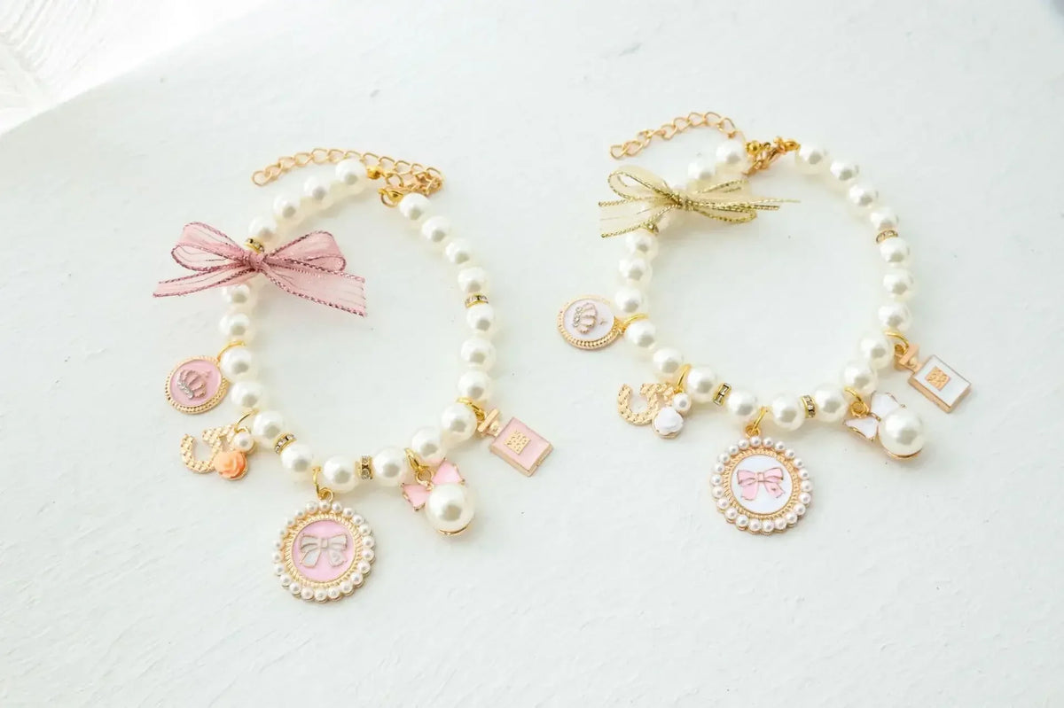 Pearl Bow Rhinestone Pet Collar for Small Dogs and Cats