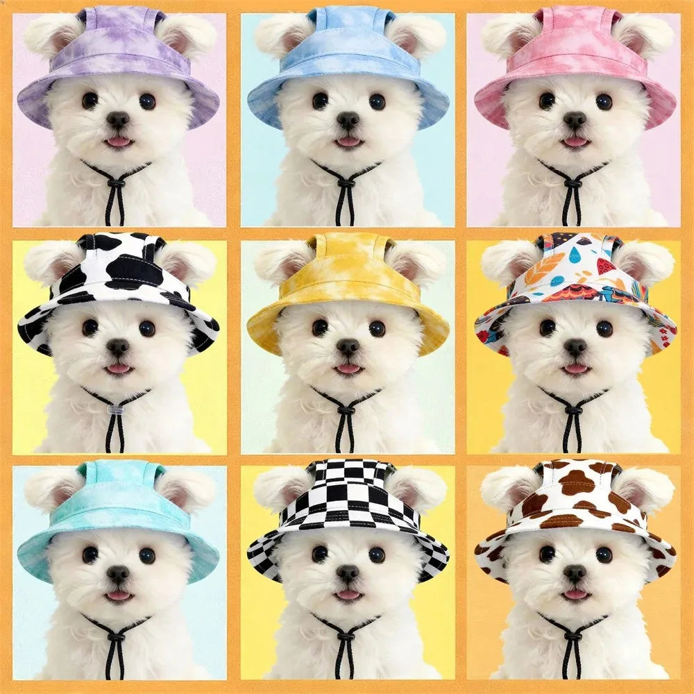 Adjustable Pet Bucket Hat with Ear Openings for Sun Protection