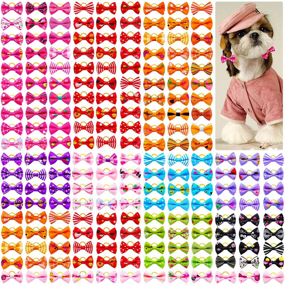 Pet Hair Bows with Rubber Bands - Assorted Styles for Small Dogs and Cats