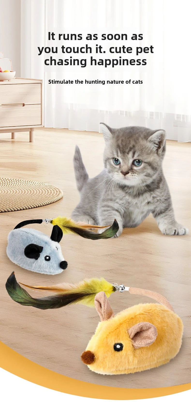Interactive Motion-Activated Cat Toy Mouse with Squeaky Sounds