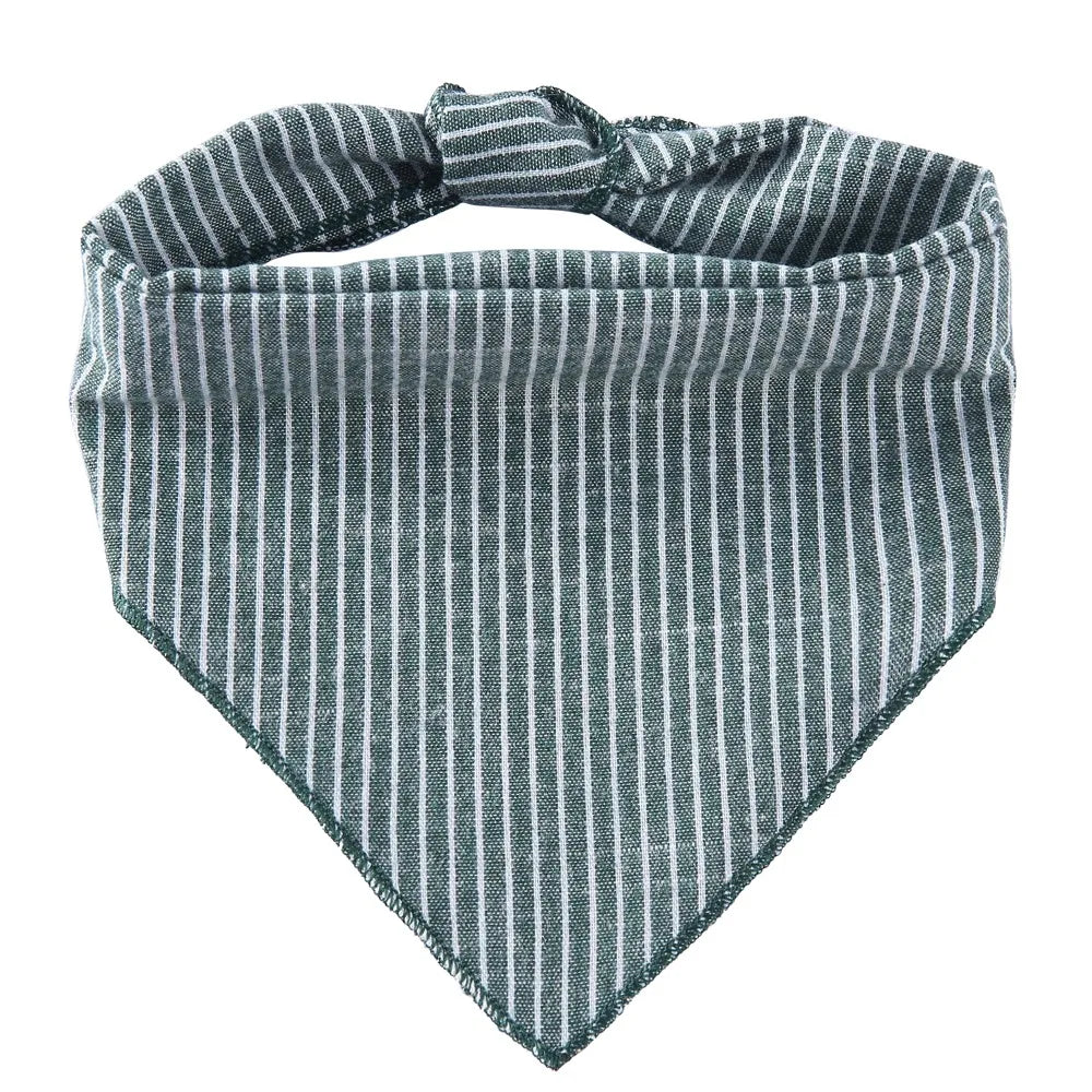Blue White Striped Cotton Dog Bandana with Adjustable Fit