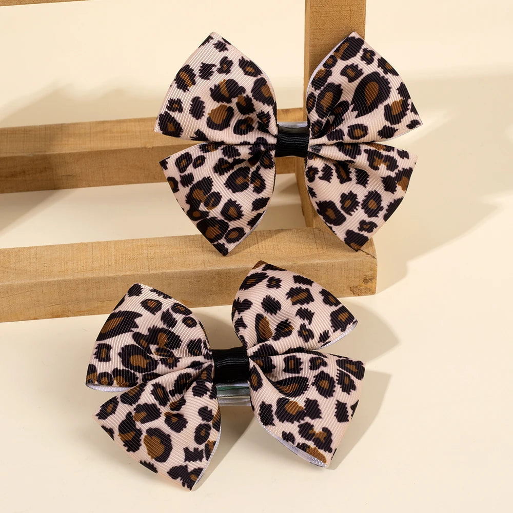 Leopard Bow Hair Clips for Girls - Set of 2