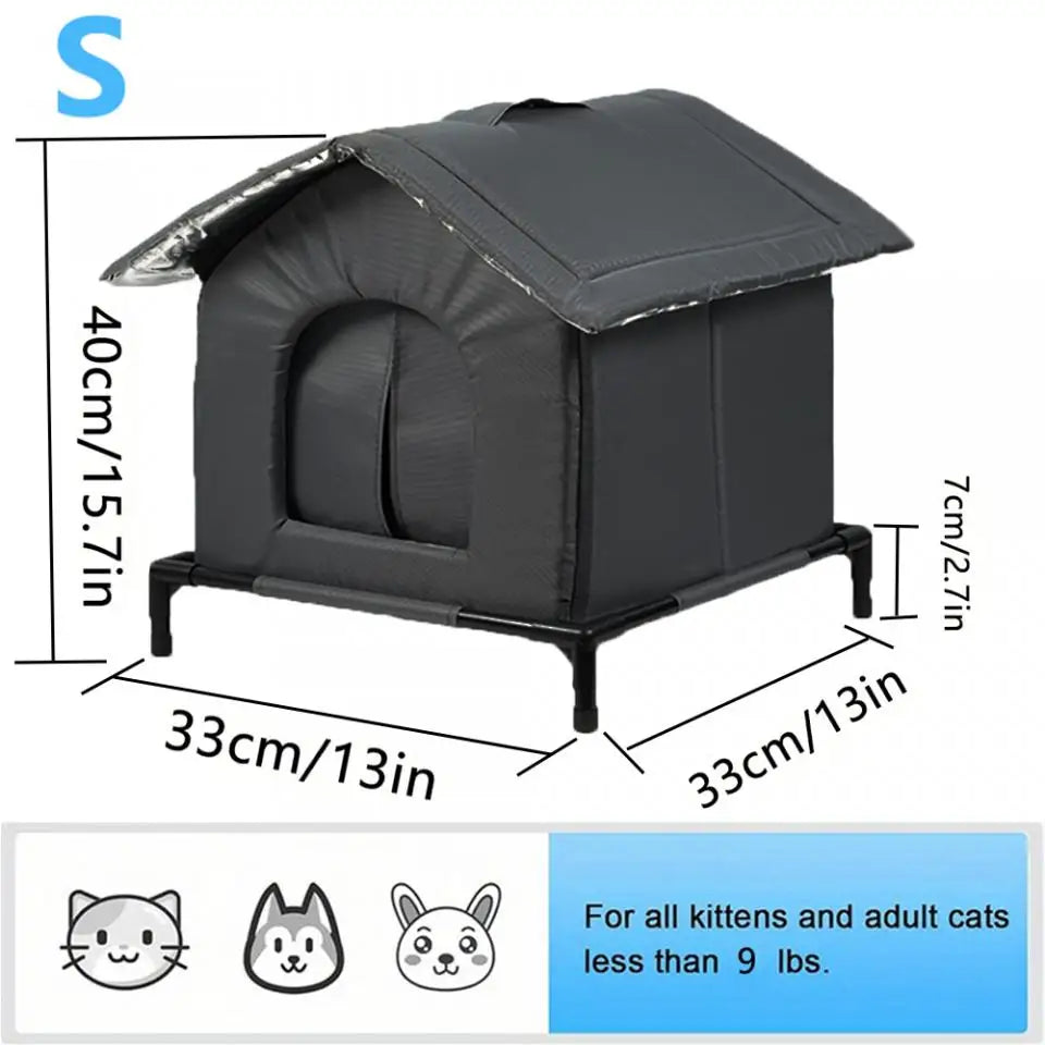 Outdoor Cat House with Heated Insulation and Raised Waterproof Base