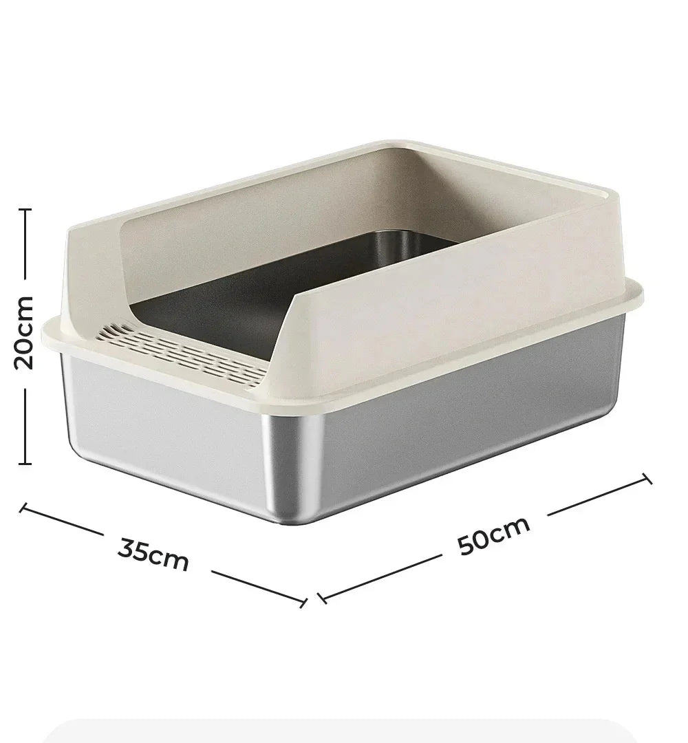 Extra-Large Stainless Steel Cat Litter Box with Splash-Proof Rim
