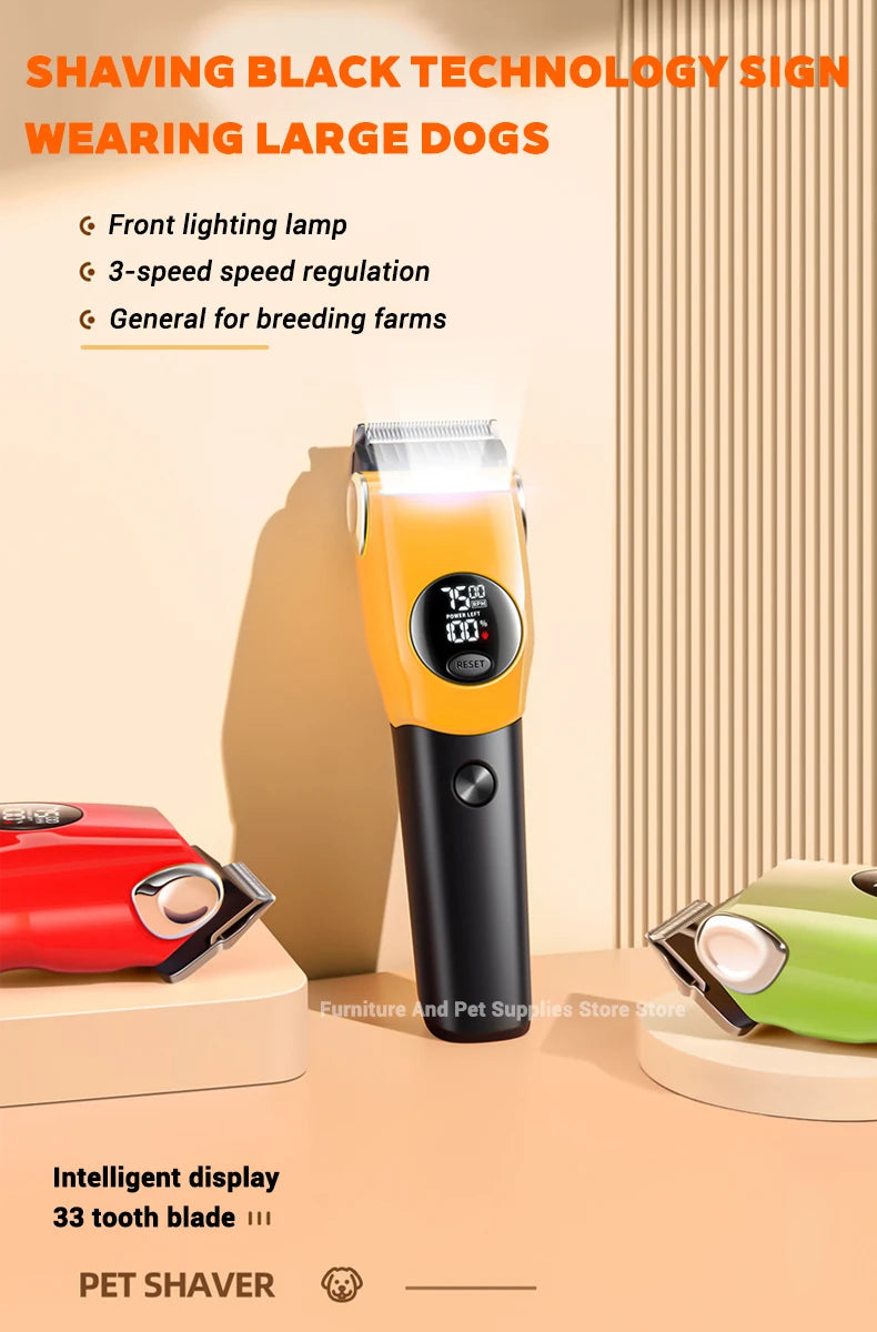 Professional Cordless Pet Grooming Clipper with LED Light and 6 Guide Combs