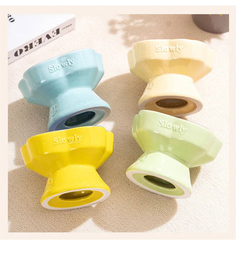 Elevated Ceramic Slow Feeder Bowl for Cats and Small Dogs