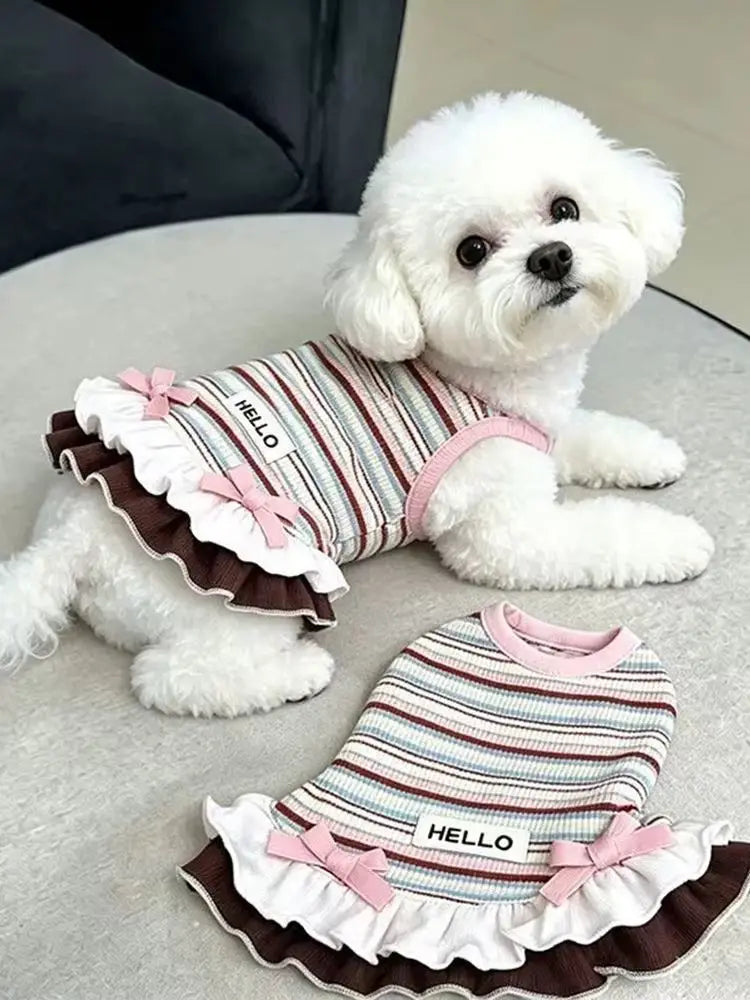 Striped Dog Dress with Bowknot - Cute Ruffle Summer Outfit for Small Dogs