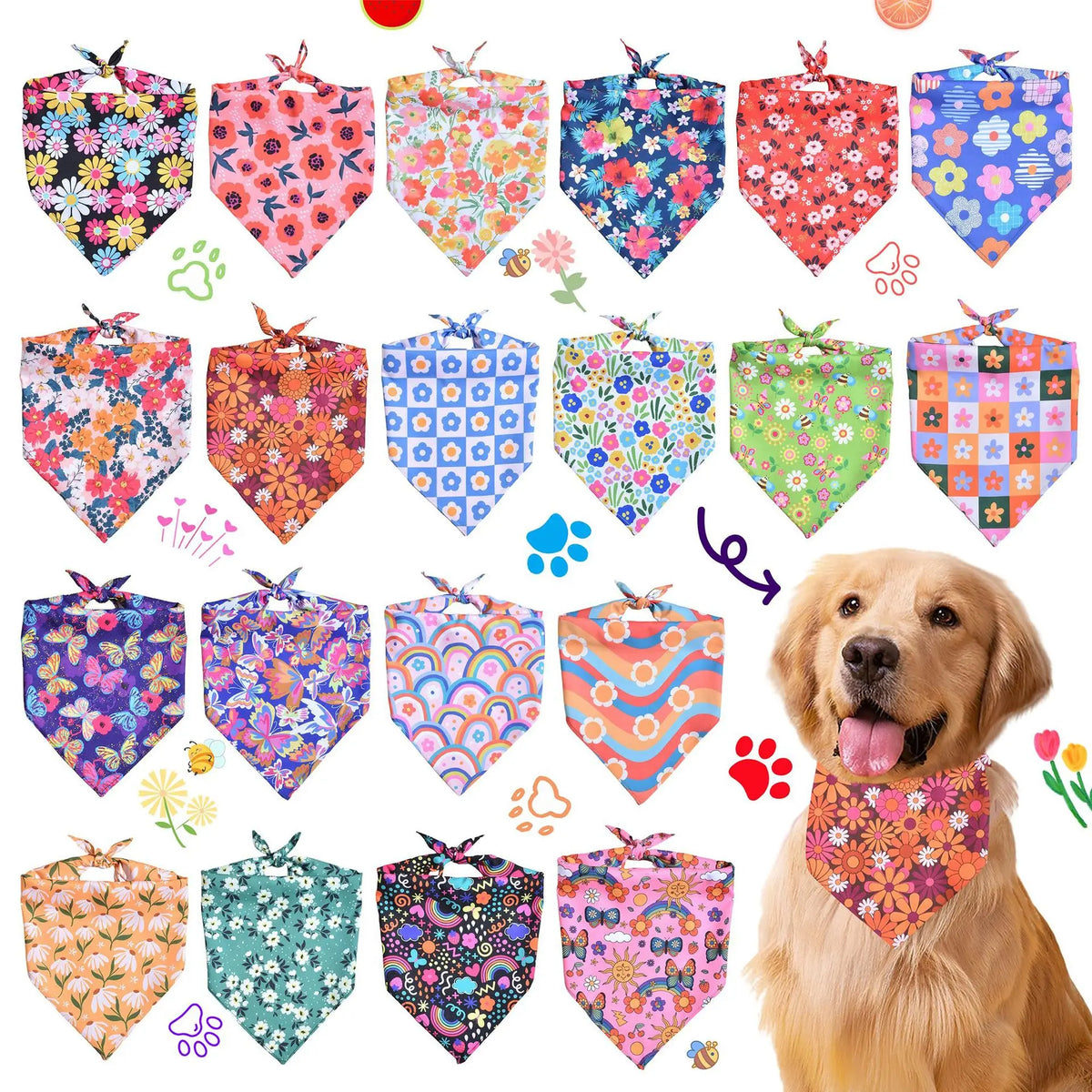 Floral Dog Bandanas with Adjustable Fit