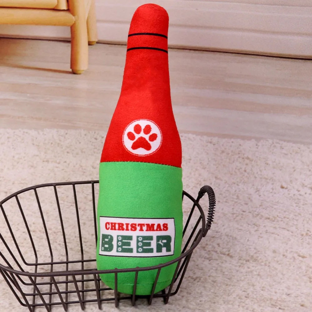 Whimsical Wine Bottle Dog Toy with Squeaker