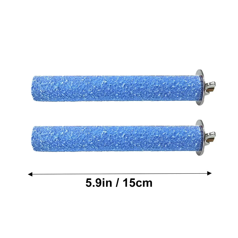 Langer zylindrischer blauer Glitzer-Ständer aus Naturholz für Papageien und Vögel.