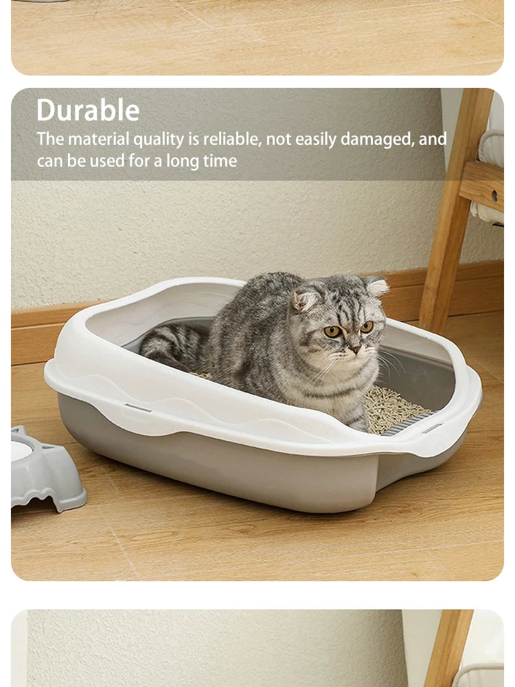 Halboffene Katzentoilette mit Spritzschutz