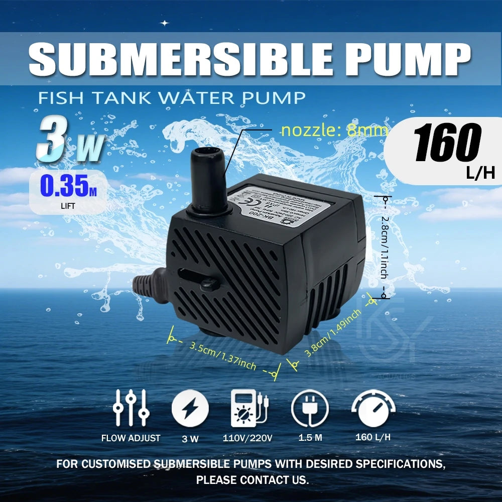 Adjustable Submersible Aquarium Water Pump – Ultra-Quiet Ceramic Shaft