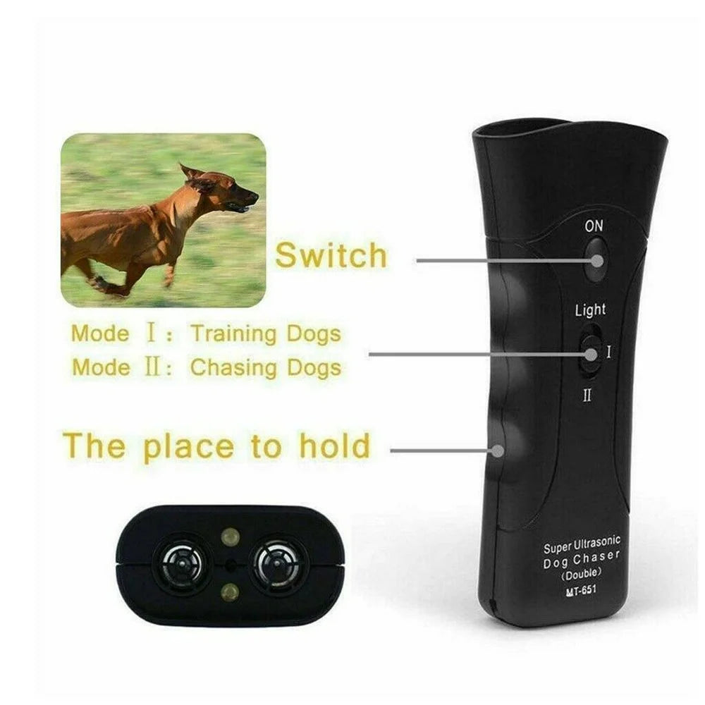 Dispositivo ultrasónico para perseguir perros negro con interruptor y soporte