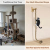 Traditioniger Katzenbaum und ein wandmontierter Seilkrallbaum für Katzen.