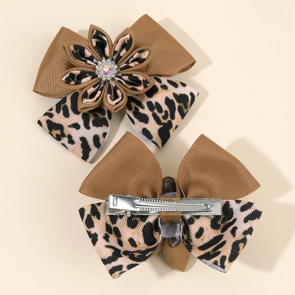Leopard Bow Hair Clips for Girls - Set of 2
