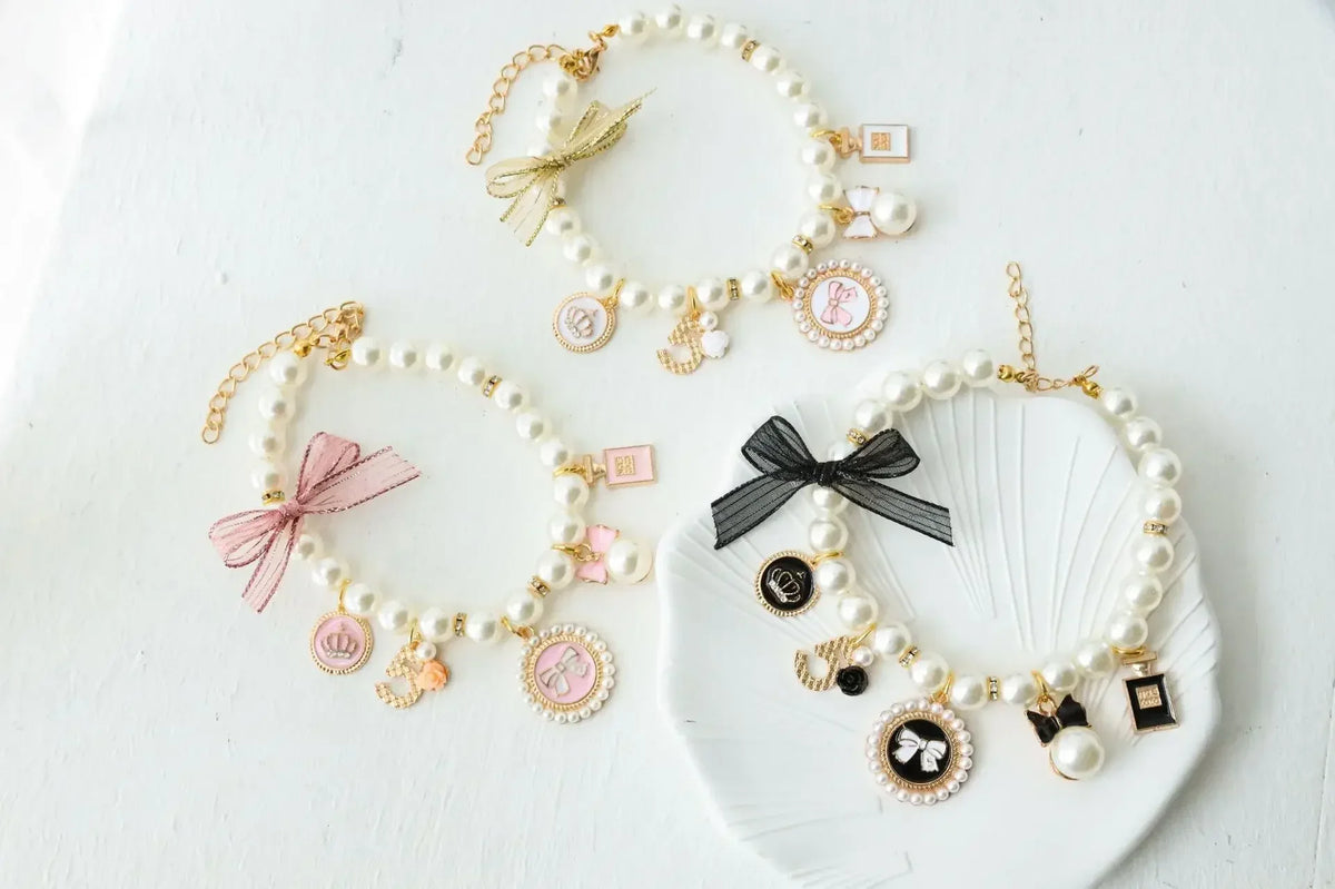 Pearl Bow Rhinestone Pet Collar for Small Dogs and Cats
