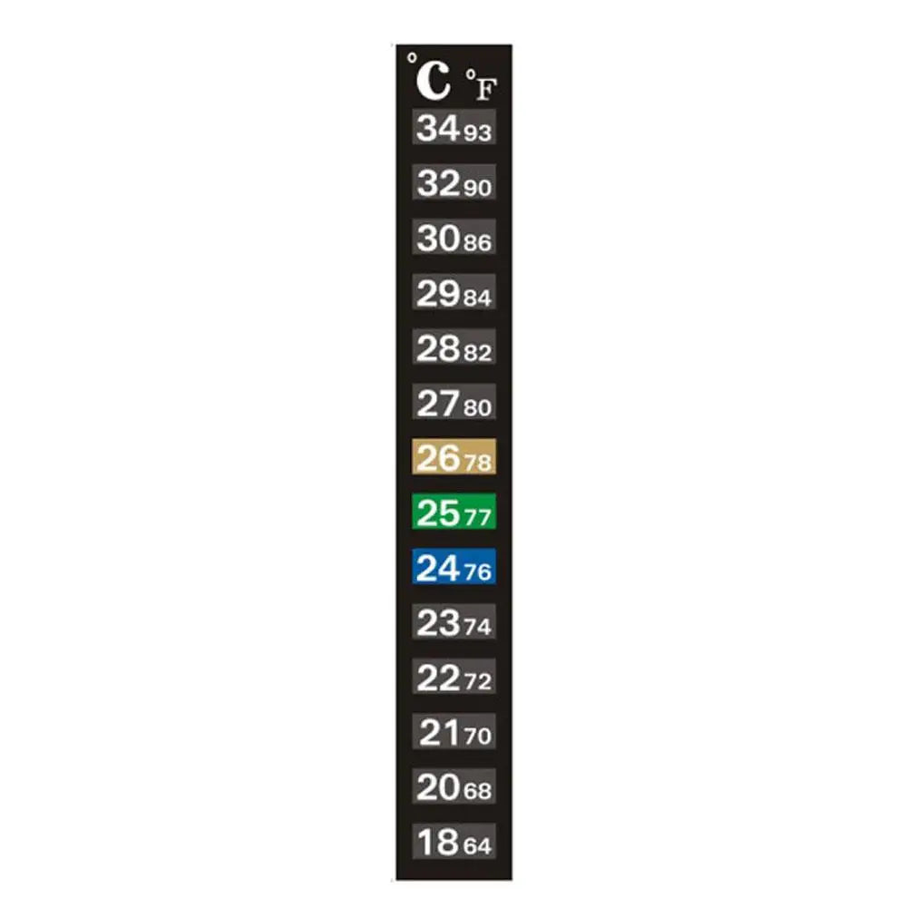 Thermomètre vertical affichant des lectures en degrés Celsius et Fahrenheit.